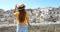 Tourist girl visiting Matera city in Italy