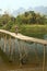 Tourist girl walking on bamboo bridge, vang vieng, laos