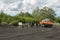 Tourist group on the road to the Klyuchevskoy Nature Park. Kamchatka Peninsula.