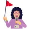 Tourist guide flat icon with red flag