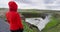 Tourist at Gullfoss Waterfall on Iceland in Icelandic nature on Golden Circle