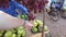 Tourist Haggles with Local Vendor for Mangoes at Local African Market, Zanzibar