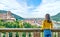 Tourist in Heidelberg town on Neckar river in, Germany