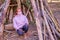 Tourist hiding from quarantine of coronavirus in a makeshift building in the forest