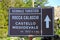 Tourist information sign for the Castle of Rocca Calascio, mountaintop medieval fortress