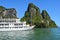 Tourist Junks in Halong Bay,Panoramic view of a day in Halong Bay, Vietnam, Southeast Asia