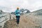 tourist on laguna 5 cinco hermanos in Ushuaia, Province of Tierra del Fuego, Argentina