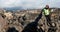 Tourist at Landmannalaugar lava field