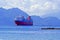 Tourist liner approaches the island of Aegina in Greece on a clear day