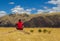 Tourist looking at mountains