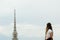 Tourist looking at turin cityscape