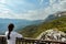 Tourist looking at view of Mountains, Montenegro