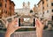 Tourist makes a photo of Spanish Steps in Rome, Italy nobody