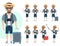 Tourist male character vector set. Man characters in summer outfit with different standing poses while holding luggage for travel.