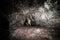 Tourist man explore the lava cave with flashlight in Maui, Hawaii.