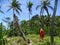 A tourist at Modriki Monuriki island - famous of the movie Cast Away with Tom Hanks