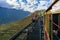 Tourist mountain tram, the transporation to Fansipan cable car station in Sapa town, Vietnam, with mountain landscape scene