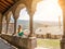 Tourist in old medieval town or village