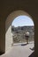 Tourist overlooking Matera cityscape
