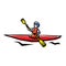 Tourist paddle in kayak. Active recreation and sports rivers and lakes. Man life jacket paddles one seater canoe through