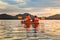 Tourist paddling the kayak