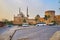 The tourist parking in front of medieval Saladin Citadel with a view on its fortifications and historic mosques - Alabaster and Al