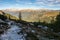 Tourist path with beautiful dolomite landscape in the background, Dolomites, Italy