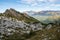 Tourist path with beautiful dolomite landscape in the background, Dolomites, Italy