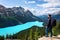 Tourist at Peyto Lake in Banff National Park, Alberta, Canada