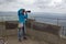 Tourist photographs on the digital camera on a Koenigstein fortress wall, Saxon Switzerland, Germany
