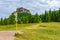 Tourist pointer placed on meadow near Maly Rozsutec mountain in Slovakia national park Mala Fatra