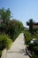 Tourist recreation area with beautiful landscape design and summer vegetation in August. Lardos, Rhodes Island, Greece