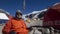 Tourist resting during the day in Plaza de Mulas, Aconcagua mountain base camp