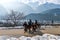 Tourist riding horses in winter season at Pahalgam town