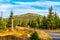 Tourist road in the middle of mountain landscape, Giant Mountains, Krkonose, Czech Republic