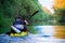 Tourist sailing on kayak