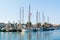 Tourist sailing ships in harbor of Terschelling, Netherlands