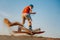 Tourist Sandboarding In the Desert Man jumps in and does the trick