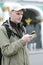 Tourist send SMS in St. Petersburg