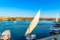 Tourist ships on the Nile River near the famous Nubian village at sunset