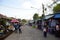 Tourist shopping at a street near Mon Wooden Bridge, Sangklaburi, Kanchanaburi, Thailand