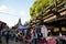 Tourist shopping at a street near Mon Wooden Bridge, Sangklaburi, Kanchanaburi, Thailand