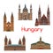 Tourist sight of Hungary thin line icon set