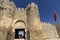 Tourist on sightseeing at the Gate of the king Samuil fortress in Ohrid, Macedonia