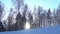 Tourist skier rides from the mountain in winter