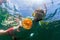 Tourist snorkeling in Jellyfish Lake