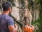 Tourist Starring to Monkey Batu Caves, Malaysia
