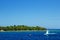 Tourist submarine anchored by South Sea Island, Mamanuca Island