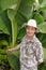 Tourist surprised on banana plantation