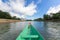 Tourist take a boat in song river at Vang Vieng